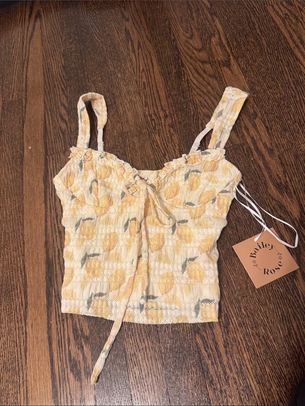 Bailey Rose Yellow Lemon Print Smocked Tank Top
